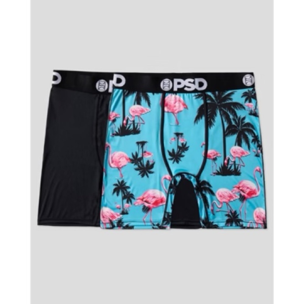PSD Men’s Light Blue W Flamingo & Black Boxer Briefs 2pk NWT
